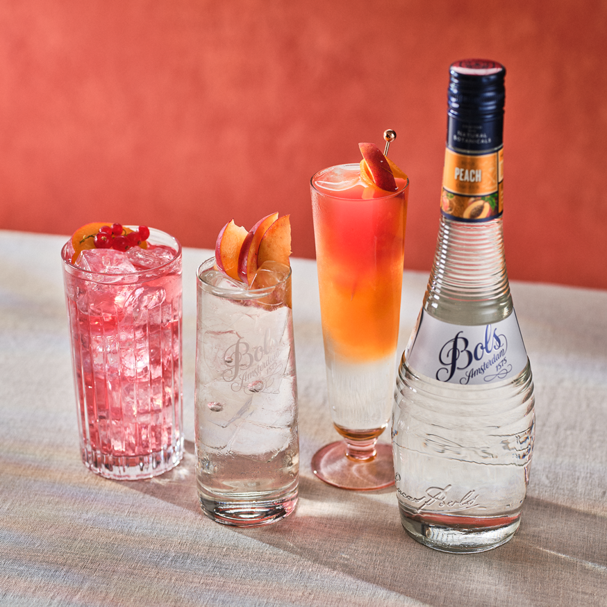 Bols Peach liqueur with Woowoo, Sex on the Beach, and Peach Tonic