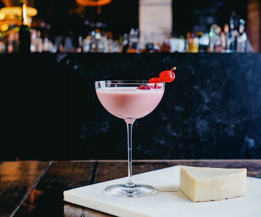 Cherry Alexander Cocktail Recipe with Bols Cacao White, Cherry Brandy, and Vodka Products