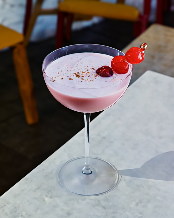 Cherry Alexander Cocktail Recipe with Bols Cacao White, Cherry Brandy, and Vodka Products