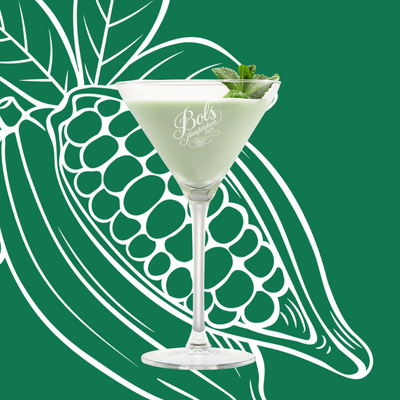 Grasshopper Cocktail Recipe with Bols Peppermint Green, Cacao White, and Natural Yoghurt Products