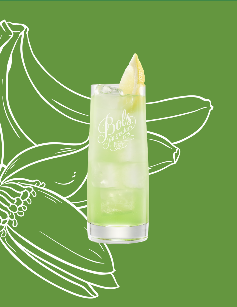 Green Banana Collins Cocktail Recipe with Bols Green Banana and Genever 21 Products