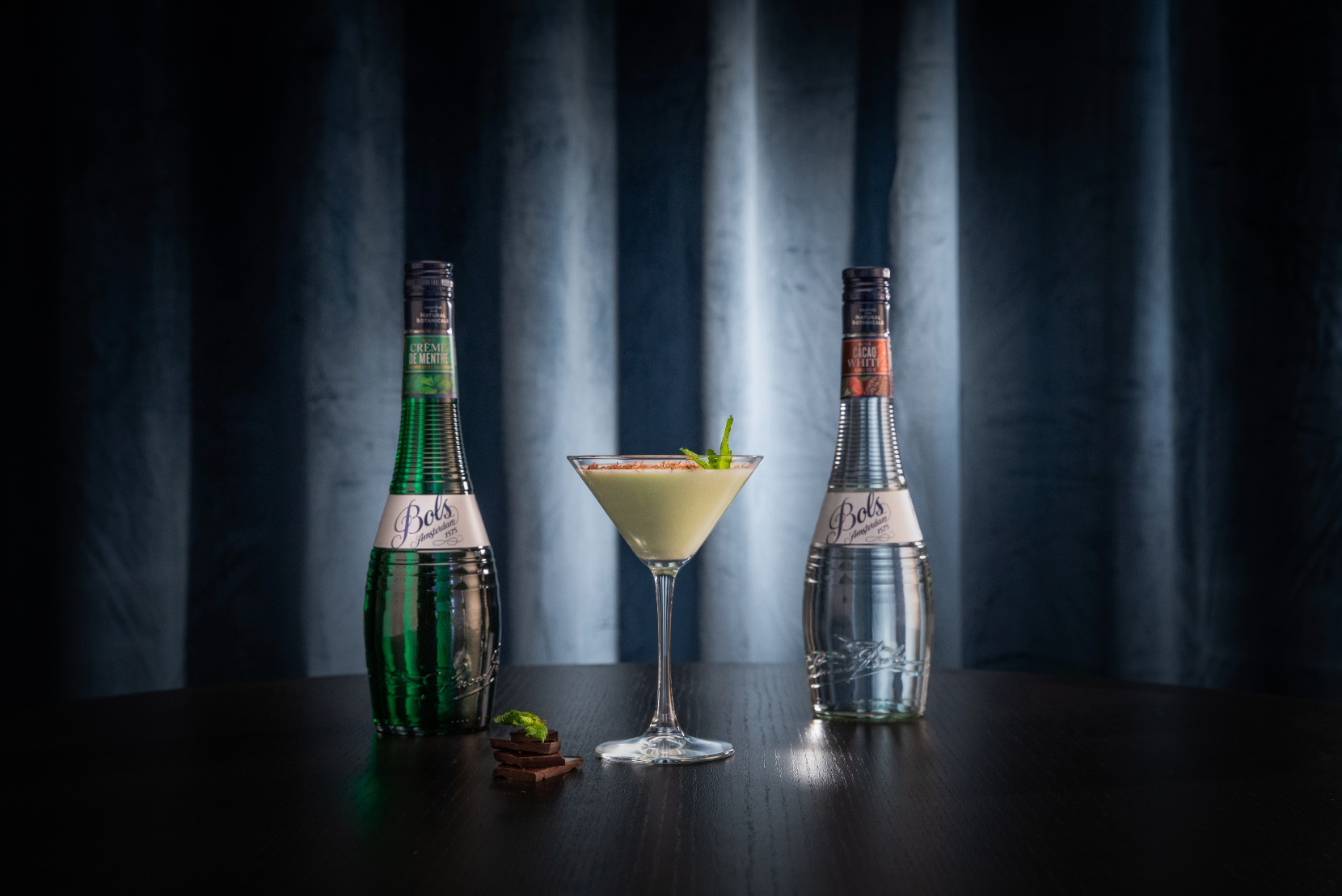 Grasshopper Cocktail Recipe with Bols Peppermint Green, Cacao White, and Natural Yoghurt Products